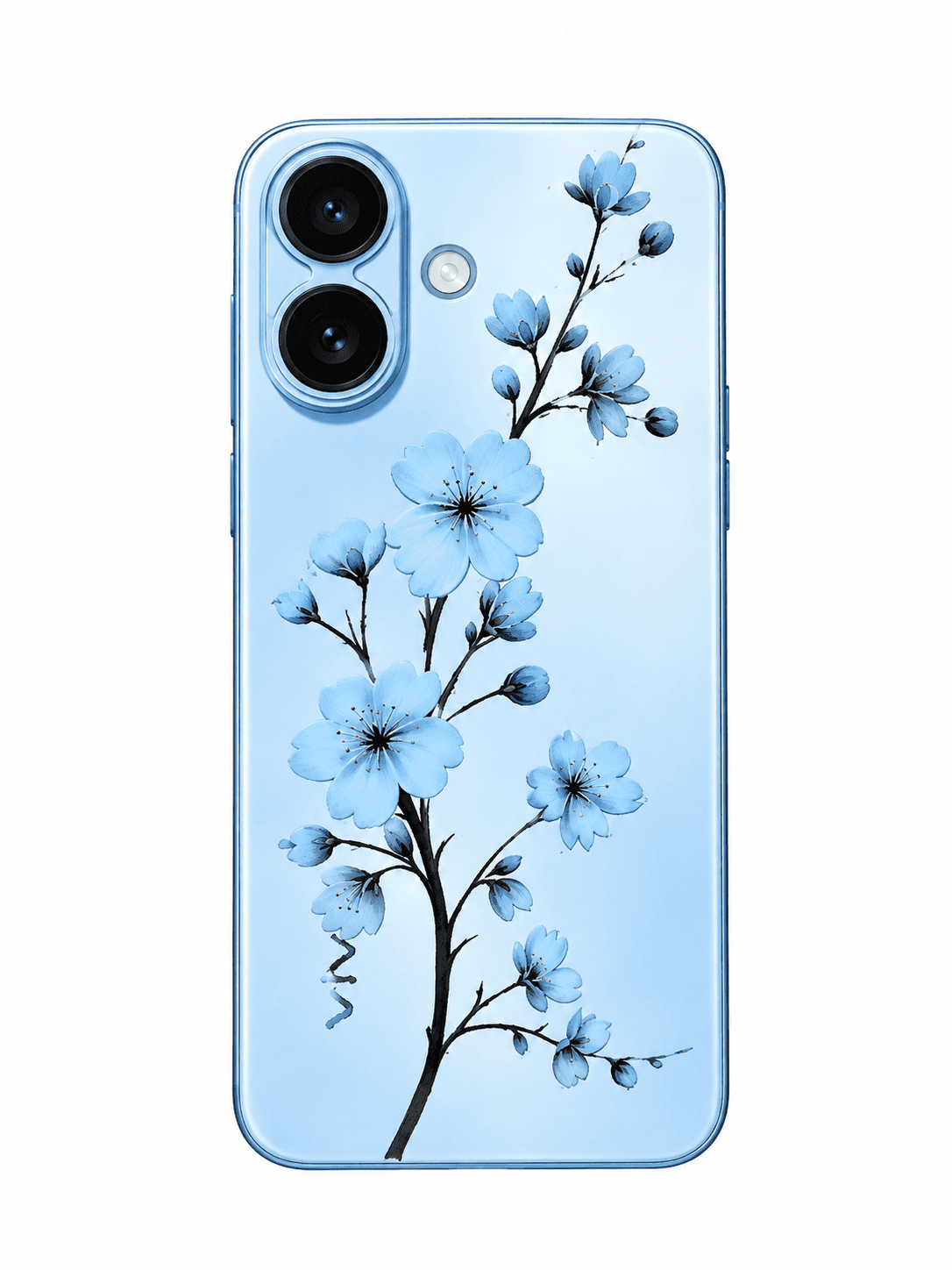 Elsa sheet 3D textured back skin — blue floral leaf design on a blue Android phone