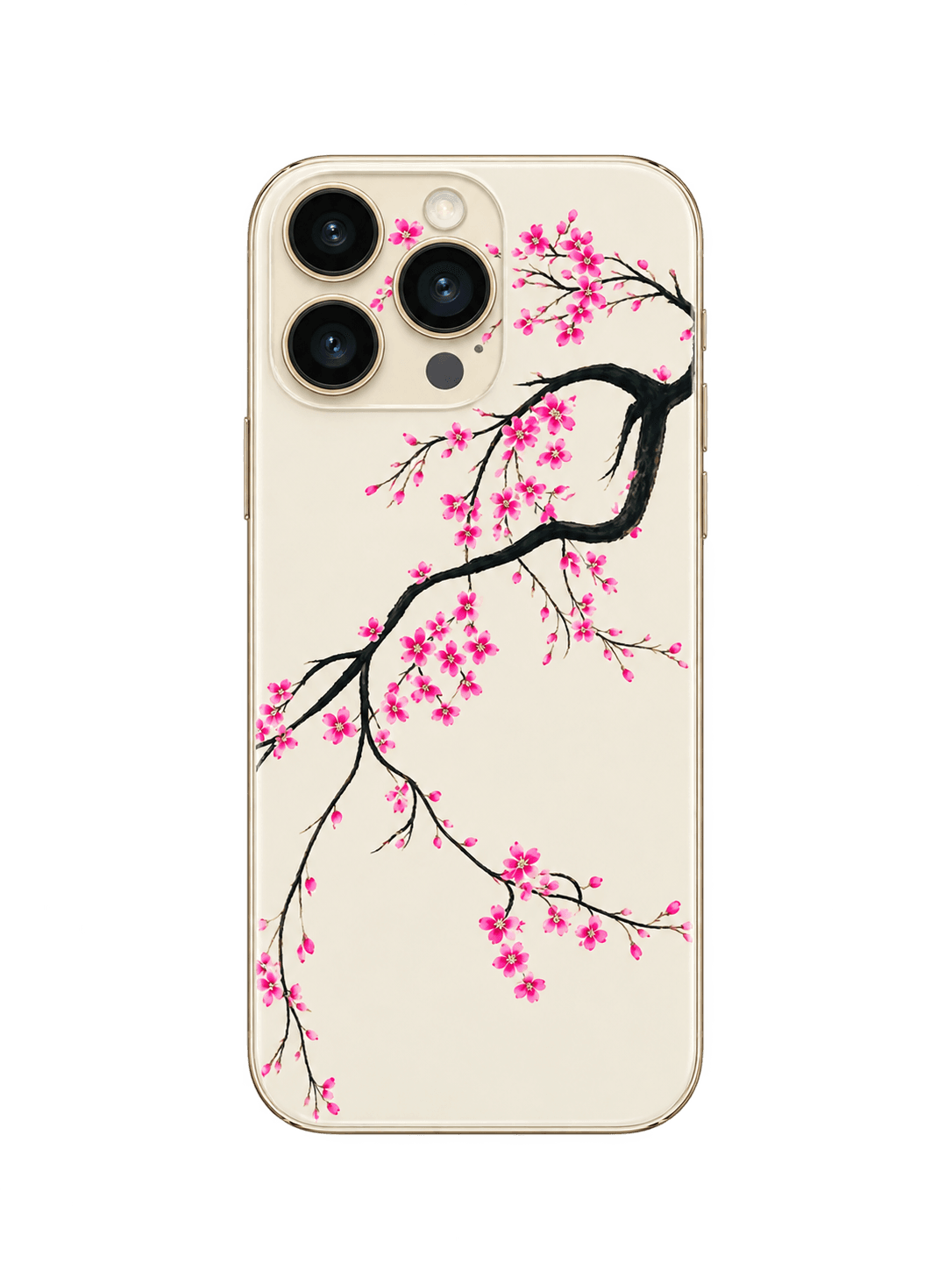 Elsa sheet 3D textured back skin — pink cherry blossom leaf design on a gold iPhone