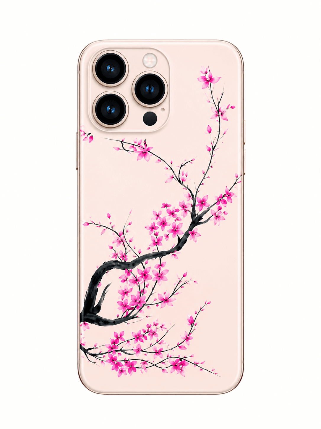 Elsa sheet 3D textured back skin — pink cherry blossom leaf design on a rose gold iPhone