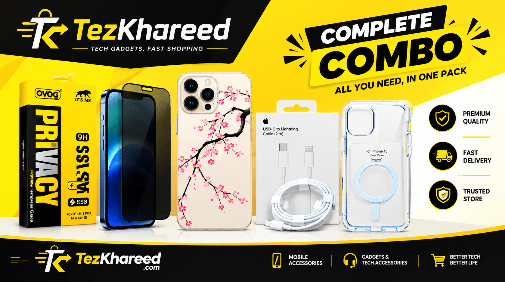iPhone Combo Deal — Case, Privacy Glass, Back Skin & USB-C to USB-C Cable — image 1