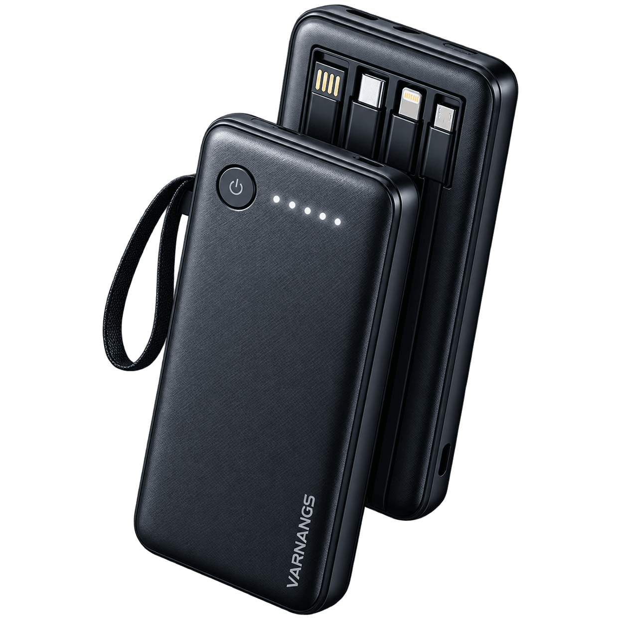 Ven-Dens 10,000mAh Power Bank — Built-In Cables (VD-PB058) — 10,000mAh (37Wh) high-capacity cell
