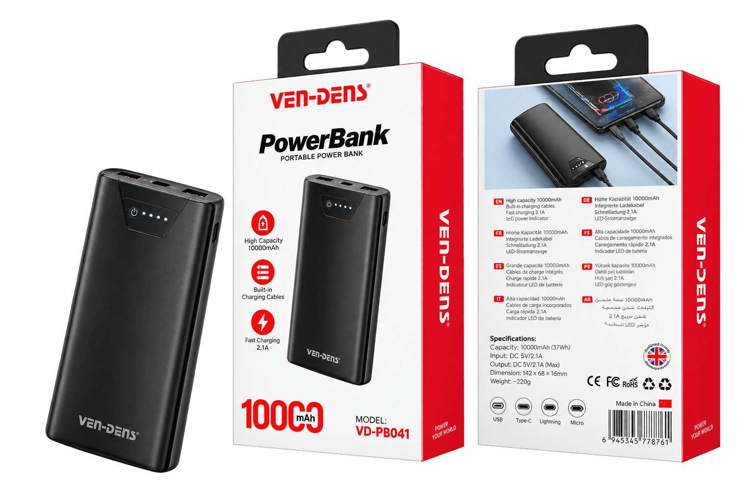 Ven-Dens 10,000mAh Power Bank — Dual USB-A (VD-PB041) thumbnail 3