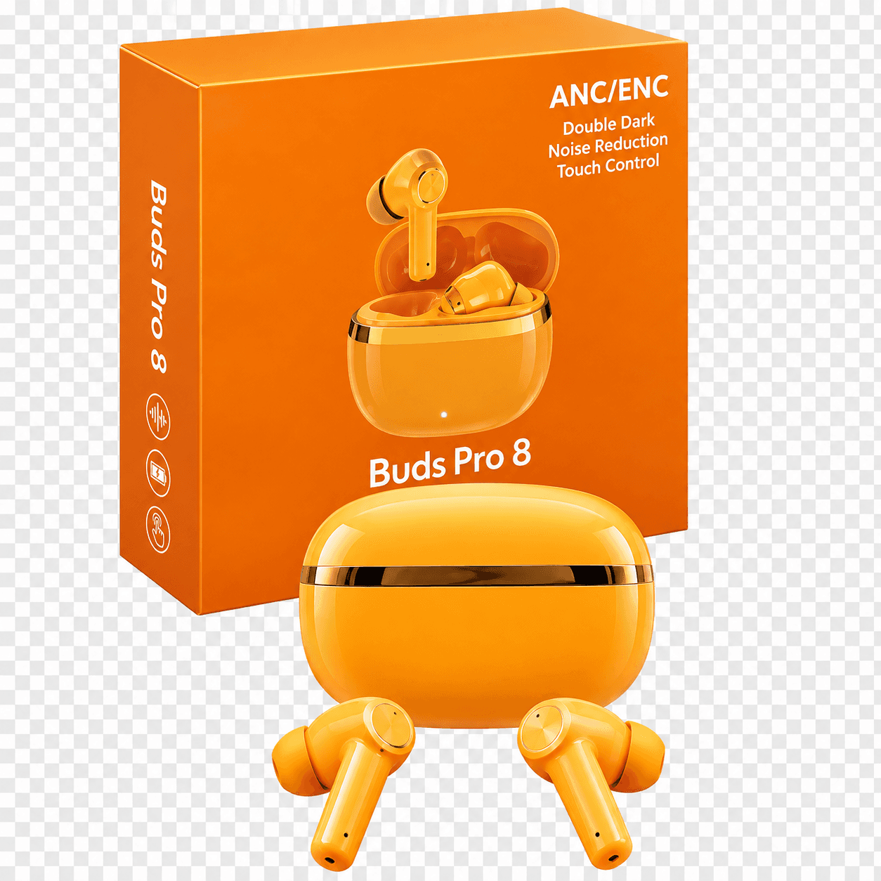 TWS Buds Pro 2 Wireless Earbuds — Orange charging case and buds
