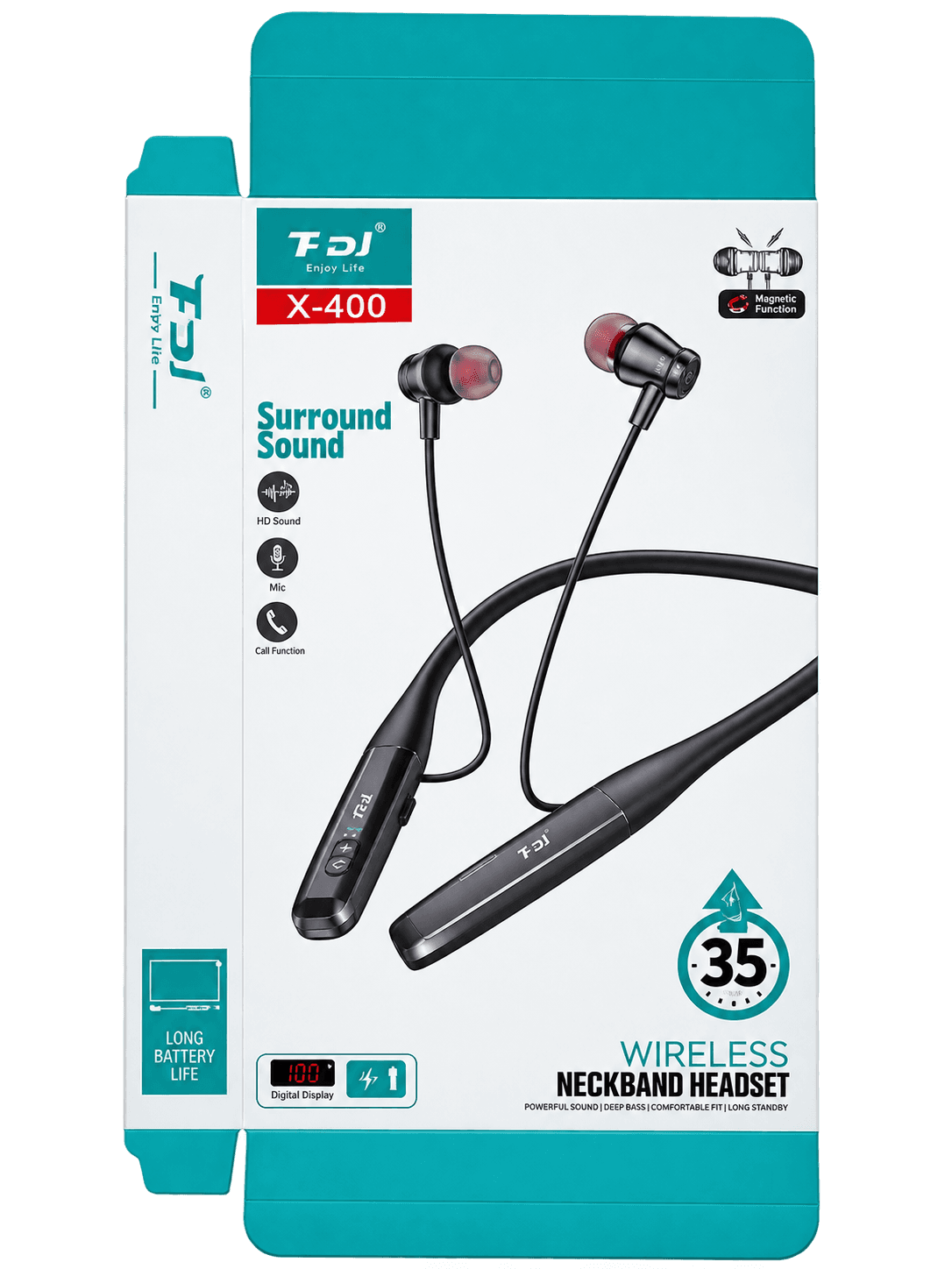 FDI X-400 Wireless Neckband Headset with Digital Display, — Digital Display with Battery Status